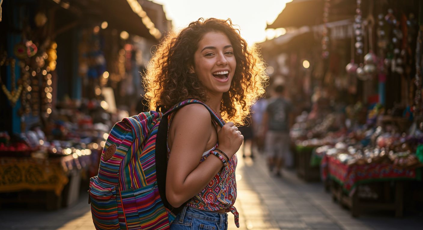 배낭을 맨 여행자 사진