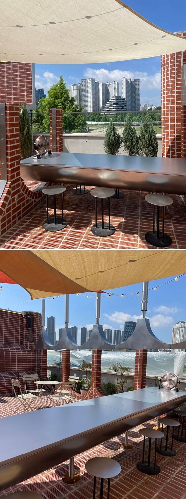 야외에서 보는 뷰와 선풍기