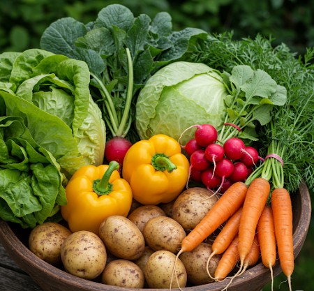 신선한 자연식 재료인 야채 모습