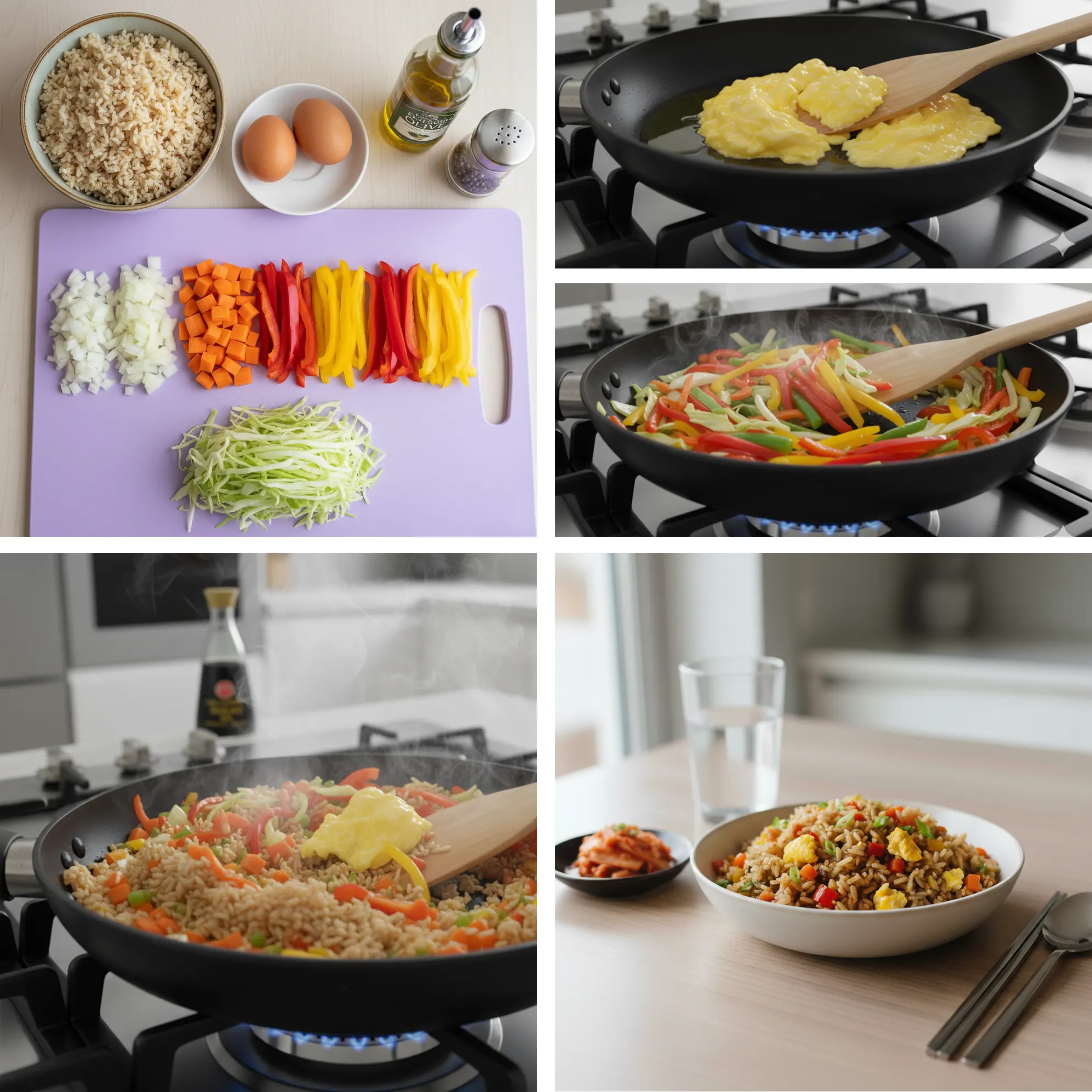 통풍 건강 볶음밥 레시피: 계란, 파프리카, 양배추 조합