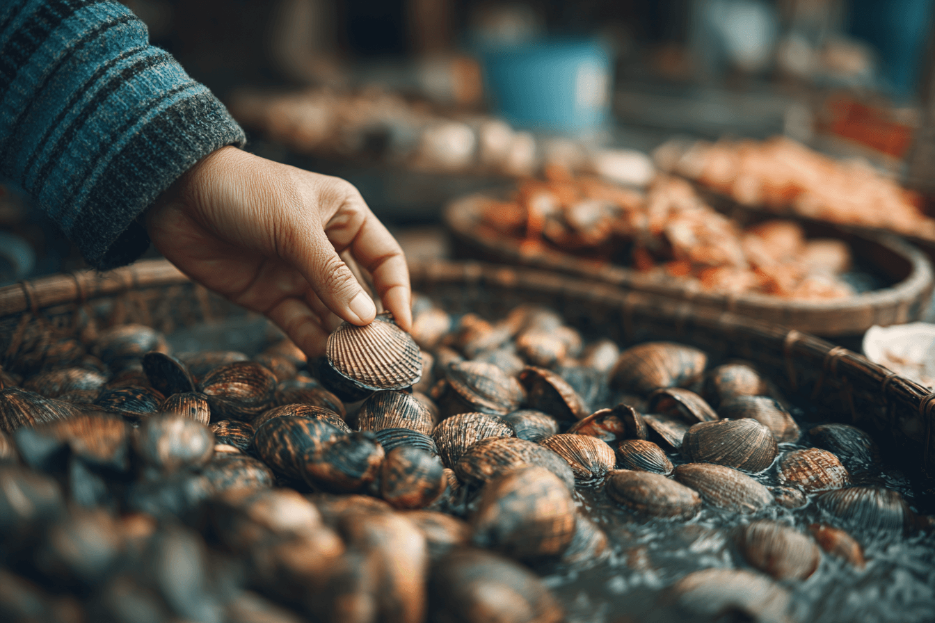 바지락을-고르고-있는-이미지