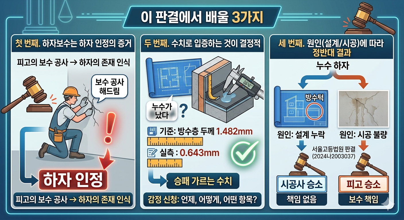 옥상 누수 하자 소송 시공사 책임 인정 &mdash; 하도급 업체 시공이어도 원청 책임 피할 수 없다 [수원지방법원 안산지원 2023가단84642 판결]