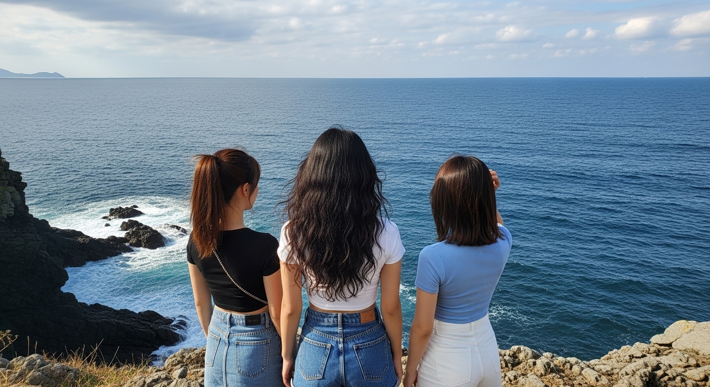 독도에 서있는 여자들