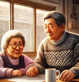앉아있는 노부부의 모습