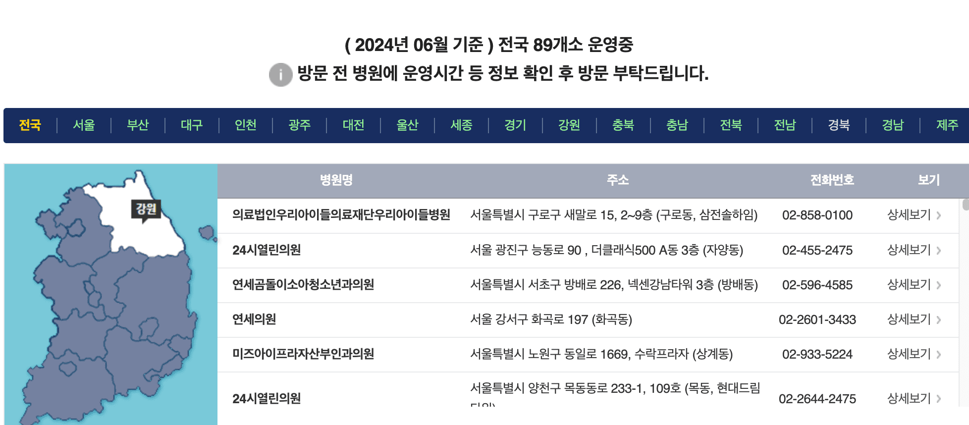야간 휴일진료 동네 문여는 병원 현황 확인하기