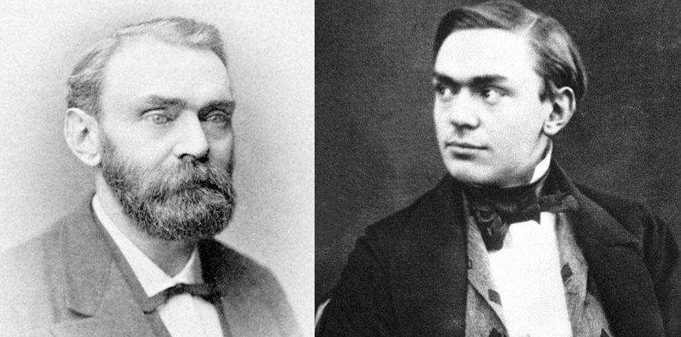 젊은 시절의 알프레드 노벨과 비교 사진