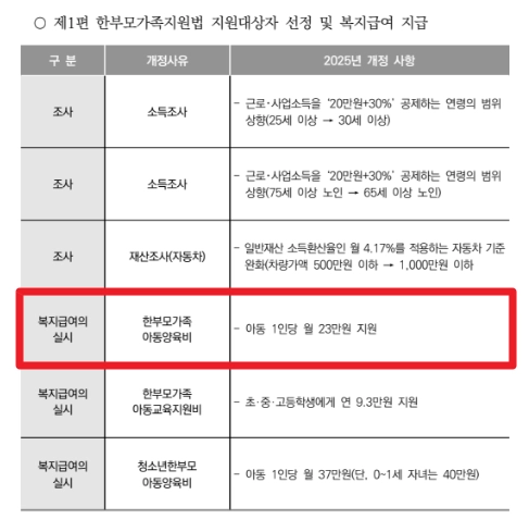 한부모가족 아동양육비 지원조건 확인