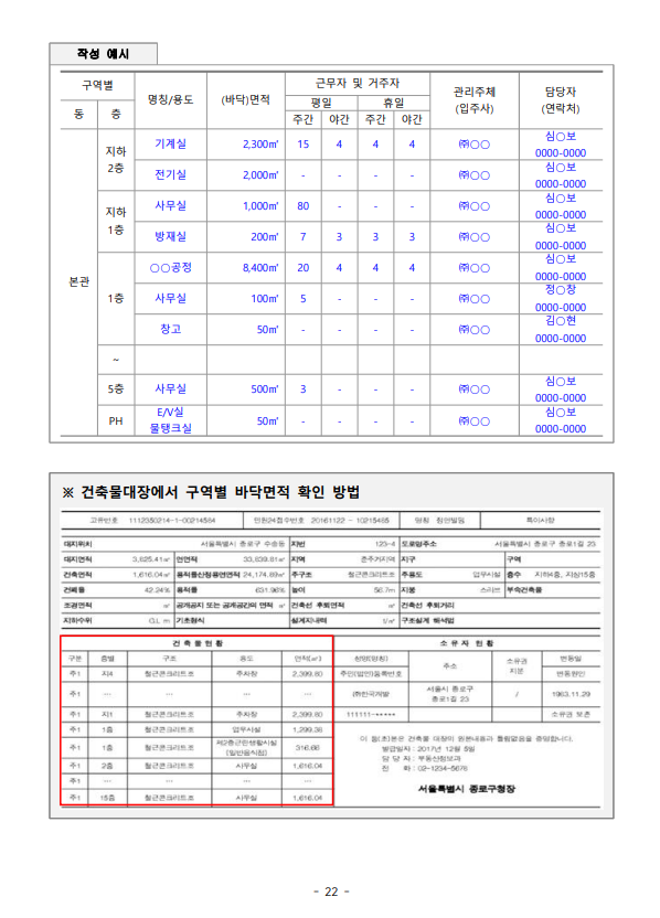 소방계획서 업무 관리용도 양식 및 작성방법
