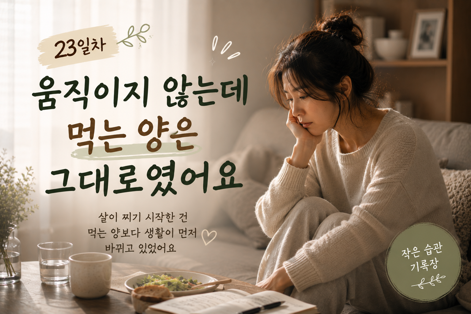 활동량은 줄어들고 생활패턴이 무너지며 체중이 증가하기 시작한 40대 여성의 일상 감성 이미지