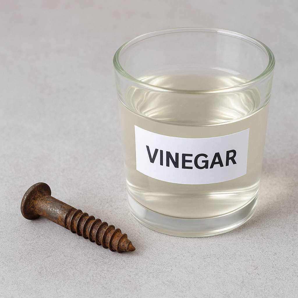 식초는 약한 산성이지만, 금속 표면의 녹을 녹여 제거할 수 있다