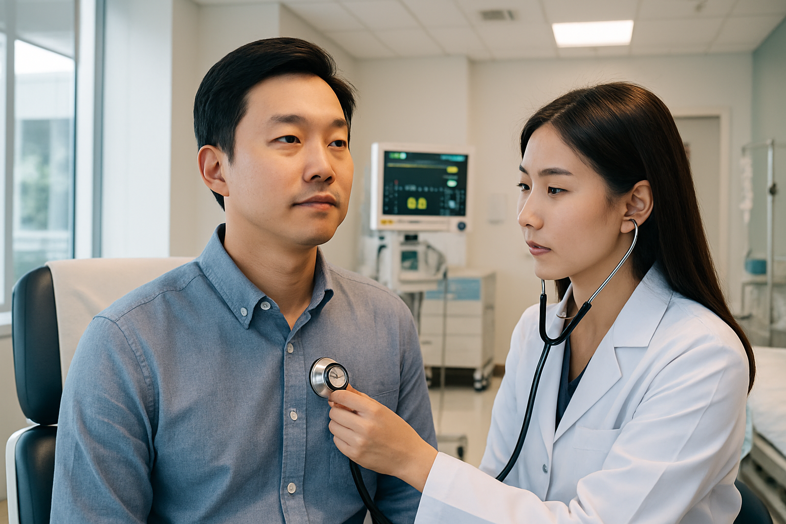 병원에서 국가건강검진 받는 모습