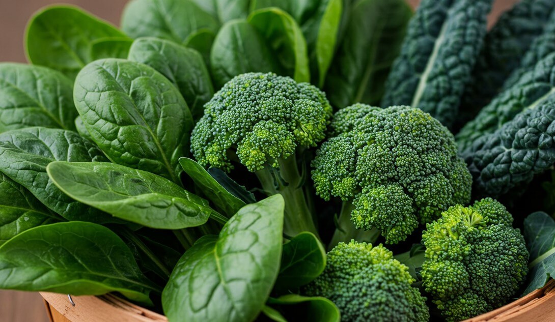 브로콜리, 시금치, 케일, 바구니