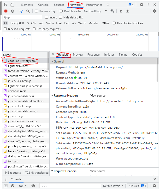 크롬에서 HTTP 헤더 보기