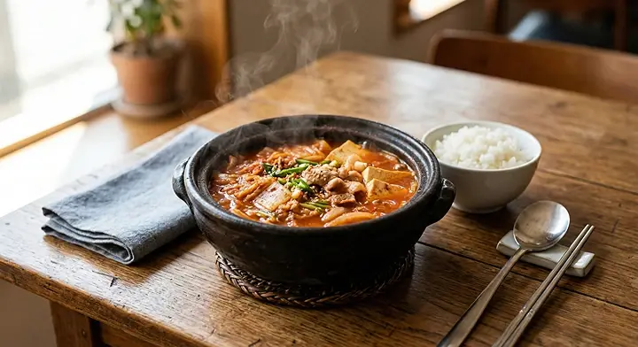 뚝배기에 담긴 김치찌개 1인분 자취 레시피 완성 사진