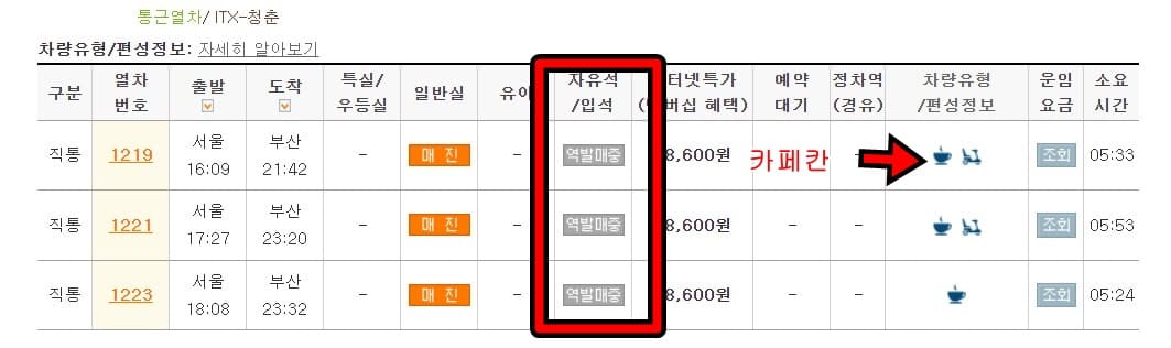무궁화호 입석 예매