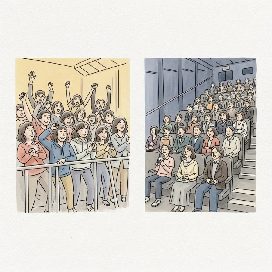 스탠딩과 좌석 관람객들이 공연을 즐기는 모습