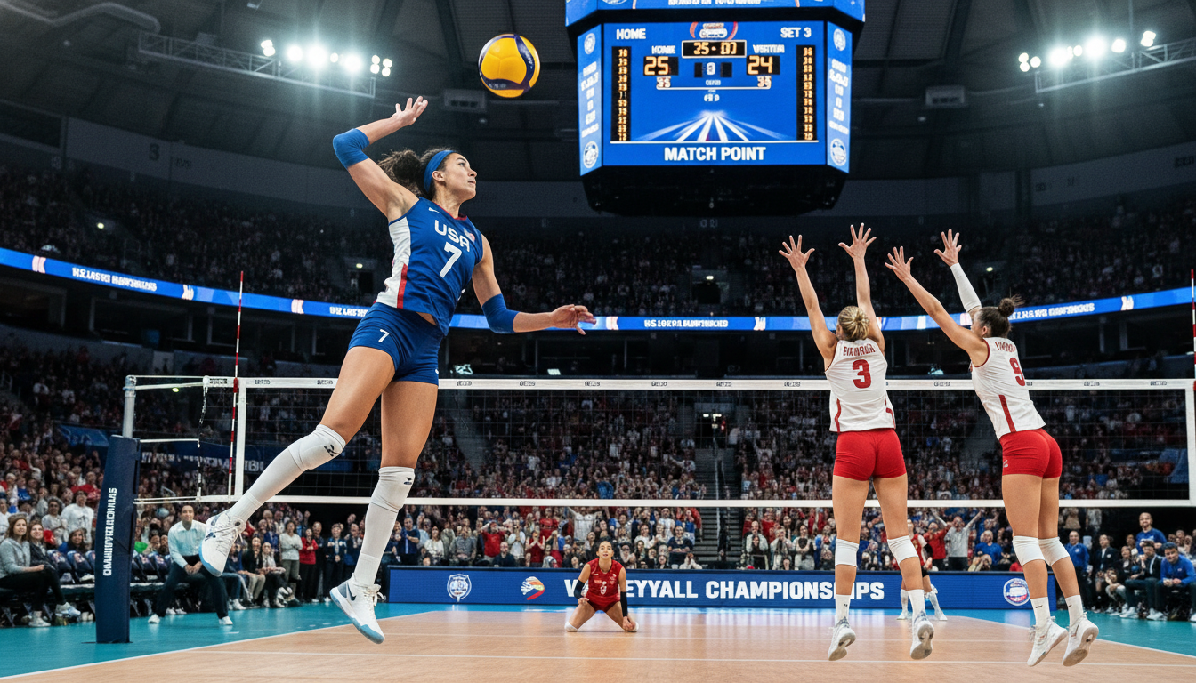 2026년 V리그 IBK기업은행의 역대급 아시아쿼터 영입 선수가 코트 위에서 스파이크를 때리는 강렬한 모습