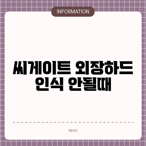 씨게이트 외장하드 인식 안될때