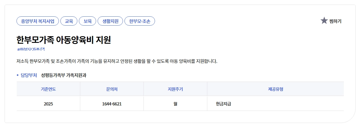 한부모가족 아동양육비 지원조건 확인