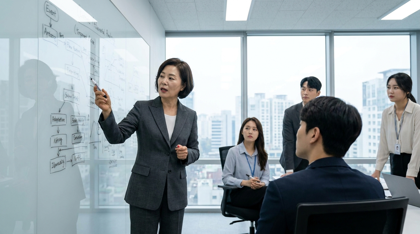 2026년 로봇 시대를 이끄는 시니어 전문가의 활기찬 재취업 성공 모습