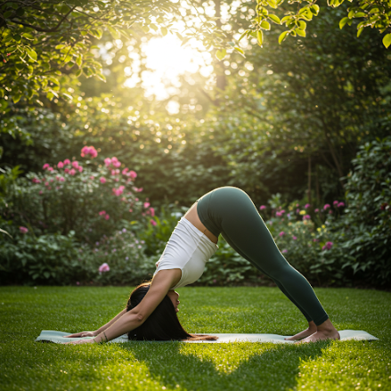 요가 다운독 자세를 하고 있는 여자