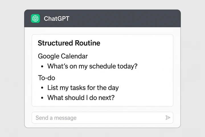 ChatGPT๋ก ์ผ์ , ์์ฝ, ํ๋กฌํํธ๋ฅผ ์ธํ
ํ๋ ํ๋ฉด