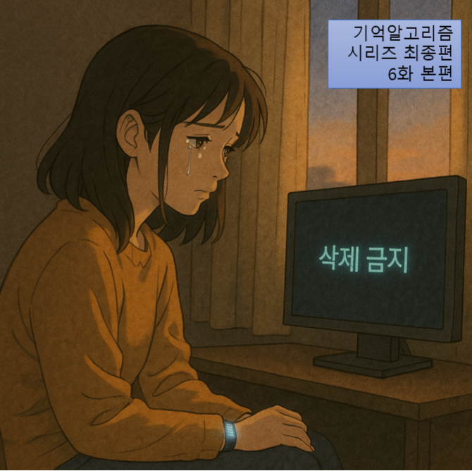 “삭제 금지 메시지가 떠 있는 반응기를 바라보는 시연의 손목”