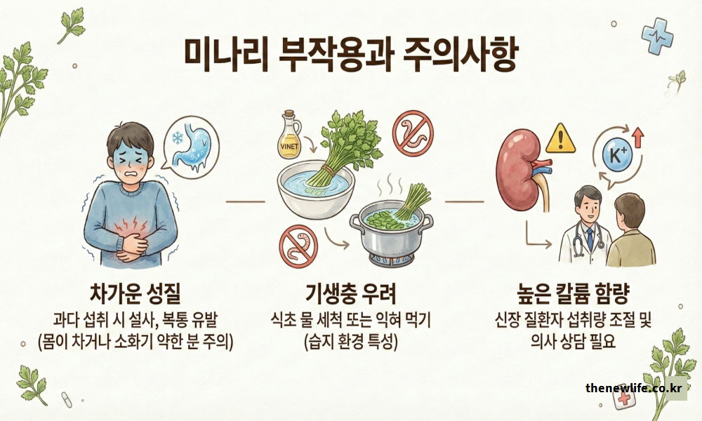 미나리 부작용과 주의사항을 설명하는 인공 이미지
