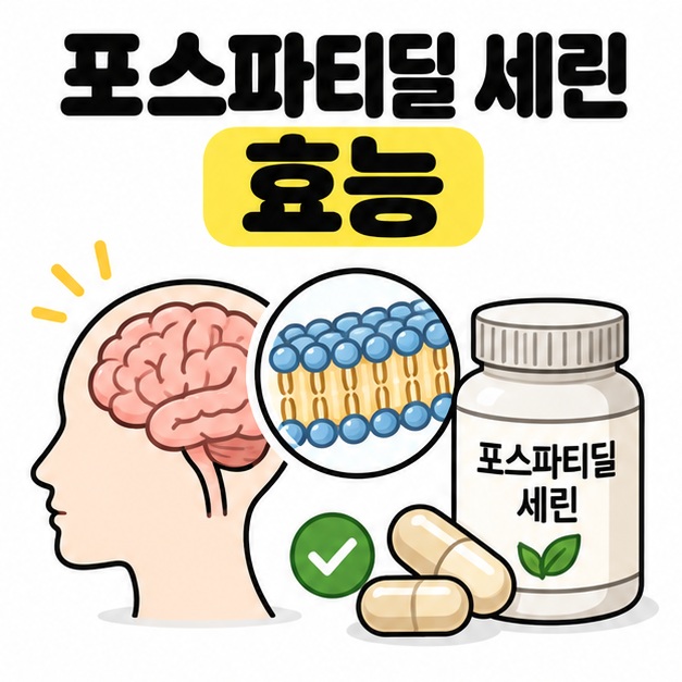 포스파티딜 세린 효능 제목과 뇌 세포막, 캡슐을 표현한 대표 이미지