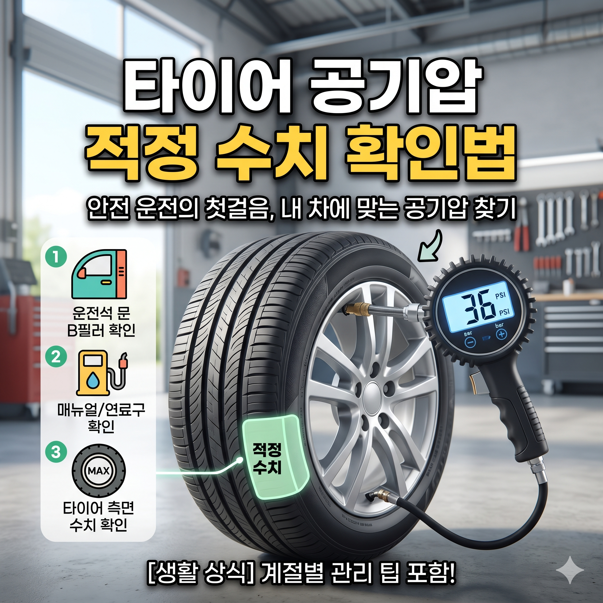 자동차 타이어 공기압 적정 수치 확인법: 안전 운전을 위한 필수 가이드