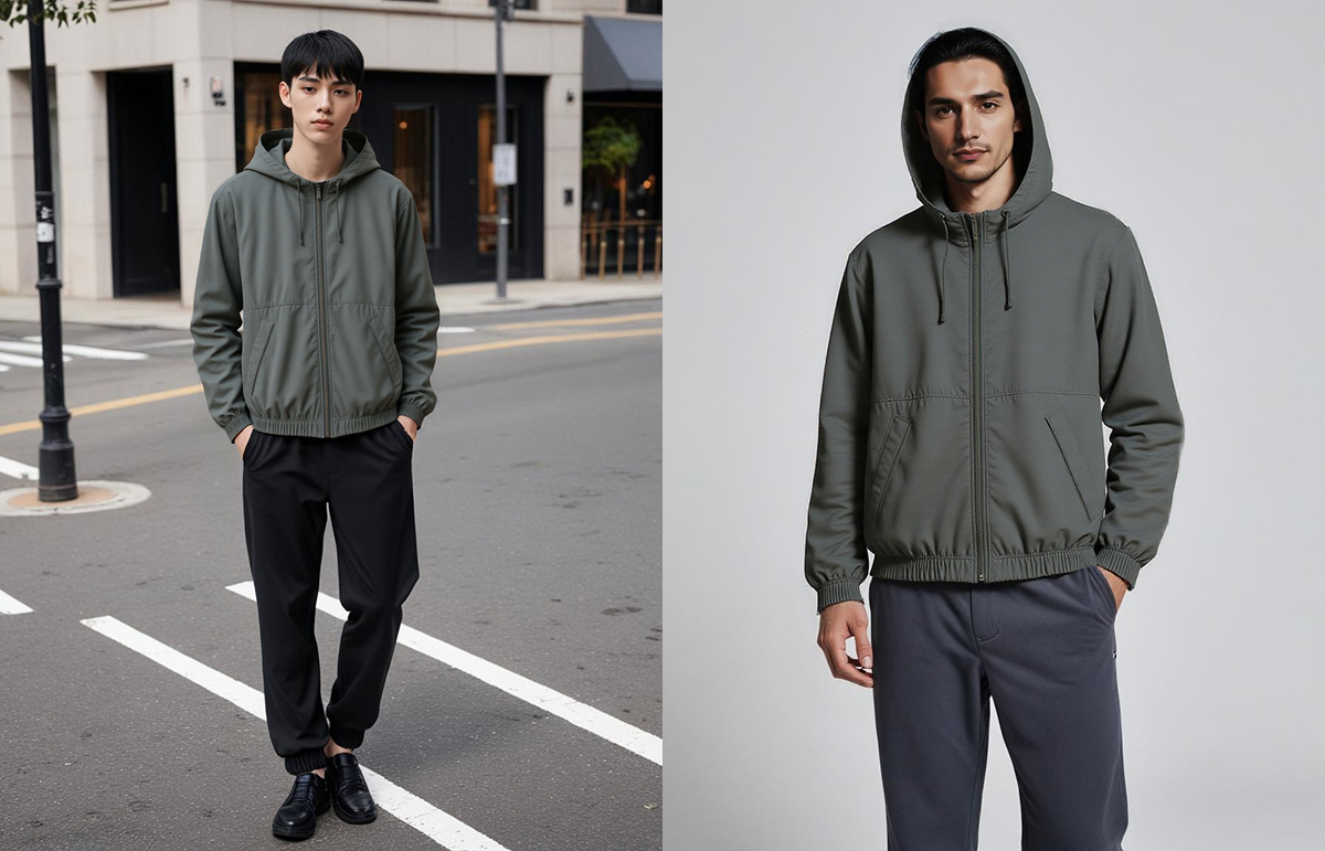 Different AI models wearing the same product