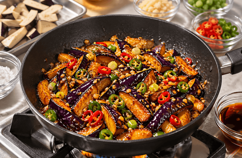 맛있게 보이는 가지로 만든 깐풍기