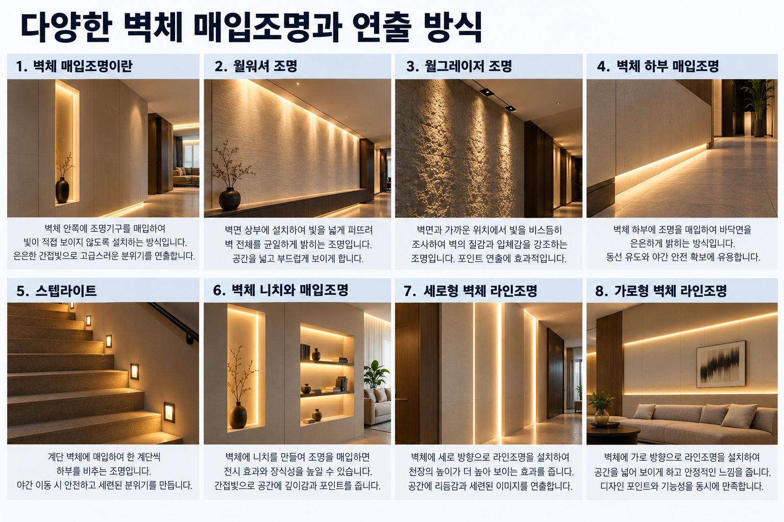 다양한 벽체 매입조명과 연출방식