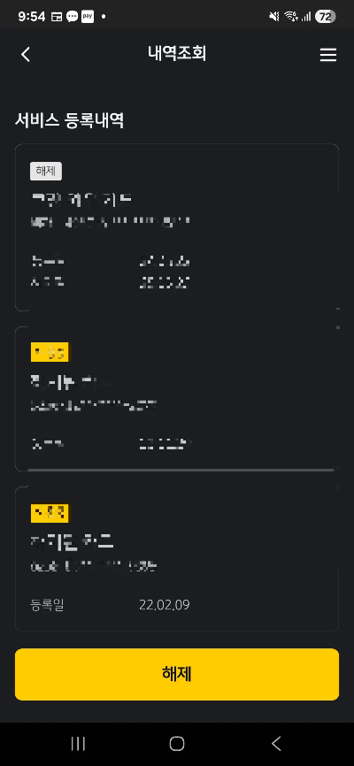 KB Pay 앱 - 해외 원화 결제 차단 등록 조회