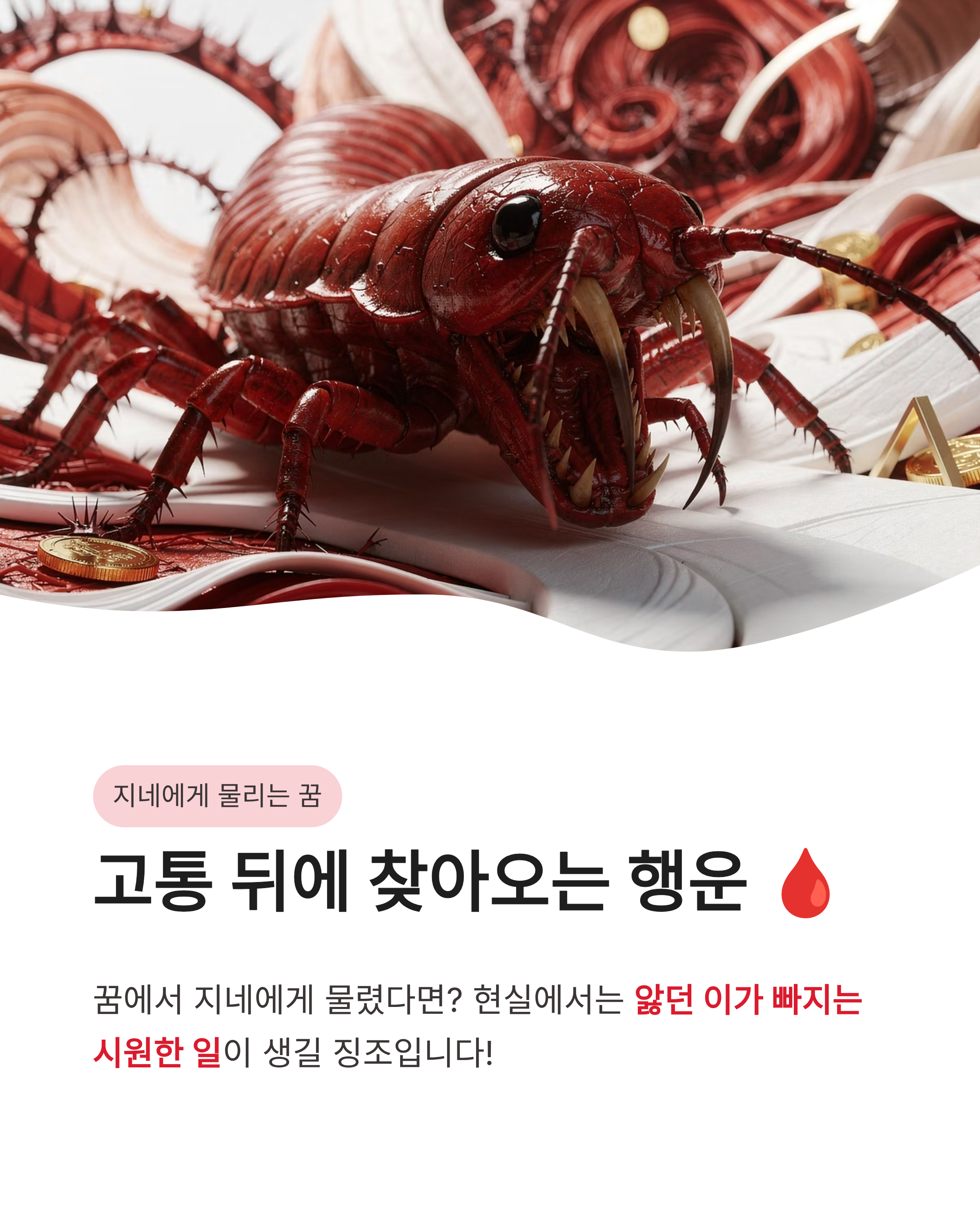지네 꿈 해몽, 큰 지네에게 물리는 꿈부터 도망가는 꿈까지! 행운의 징조일까?