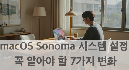 macOS Sonoma 시스템 설정하고 있는 모습