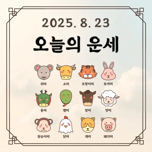 2025년 8월 23일 띠별로 보는 오늘의 운세