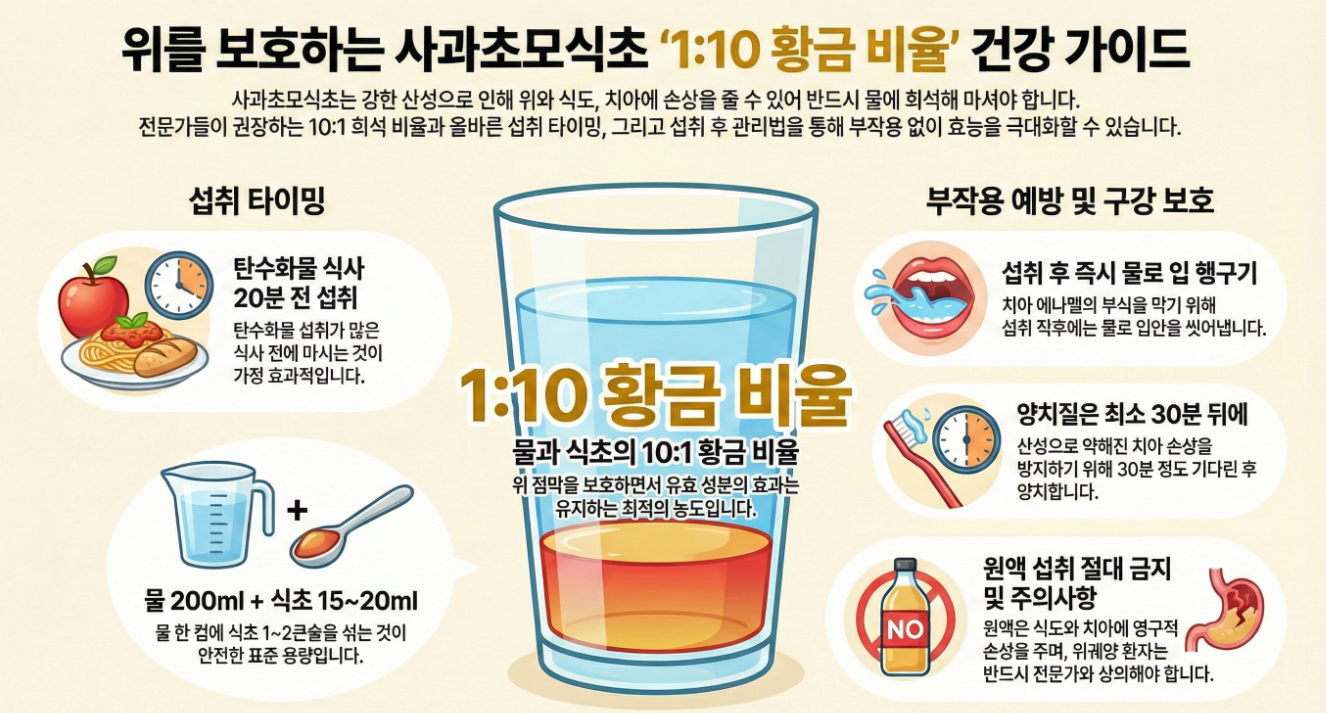 사괴초모식초 1:10 황금 비율 건강 가이드 인포그래픽