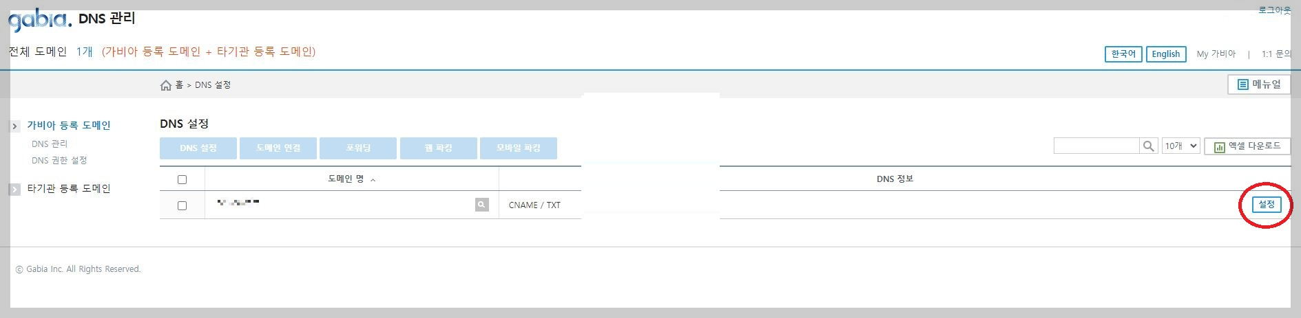 DNS관리툴-설정-클릭