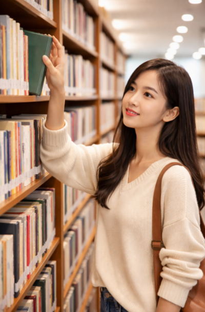 도서관에서 책을 고르는 사람 이미지