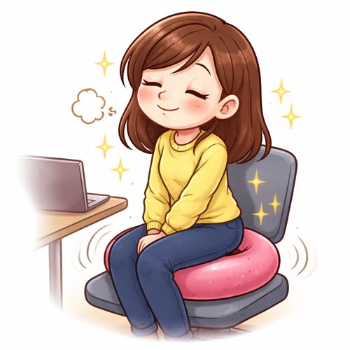 쿠션으로 편안해진 앉은 자세