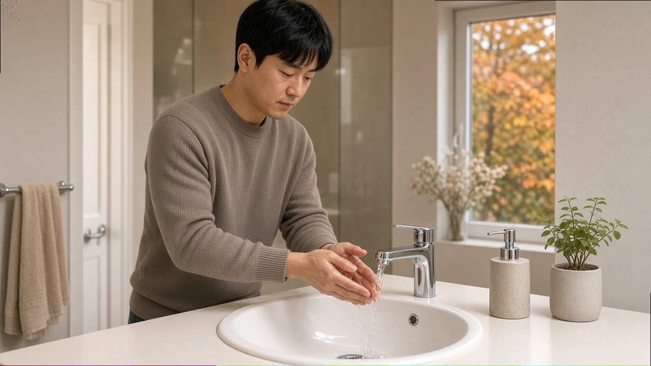 저녁 주차장에서 SUV를 살펴보는 한국 성인