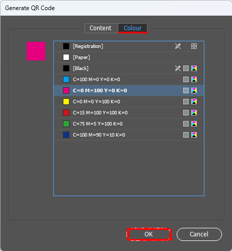 indesign-generate-QR-code-colour-magenta-setting