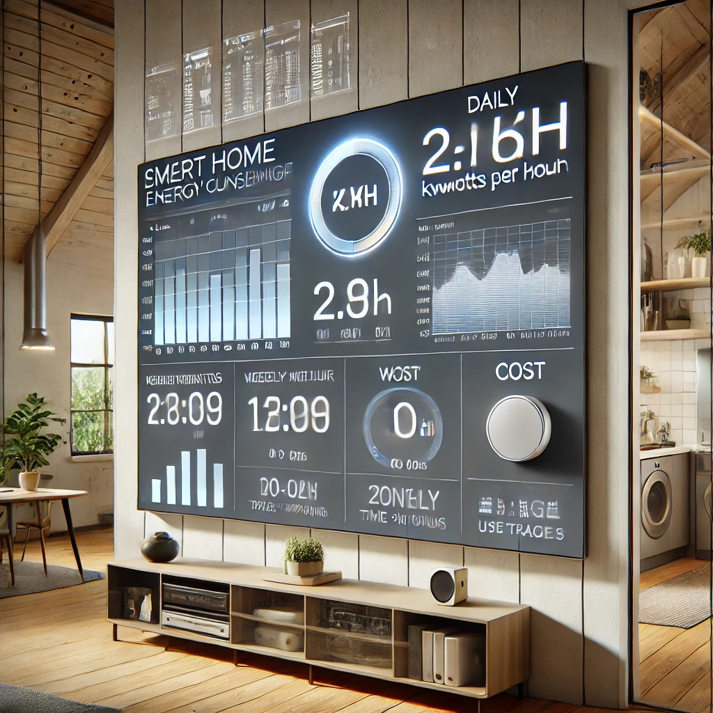 우리집 실시간 전기 요금 대시보드 화면. 선명한 숫자와 그래프로 kWh당 전기 사용량, 현재 요금이 표시됨.