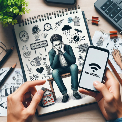 스마트폰 신호가 없어서 고민하는 남성