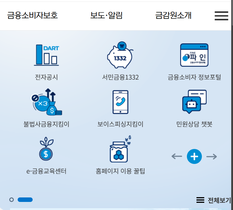금융감독원 홈페이지 이용안내(출처-홈페이지)