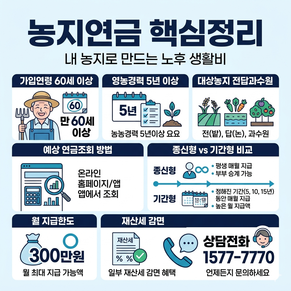 농지연금｜가입조건&middot;예상연금조회&middot;신청방법&middot;주의사항 인포그래픽