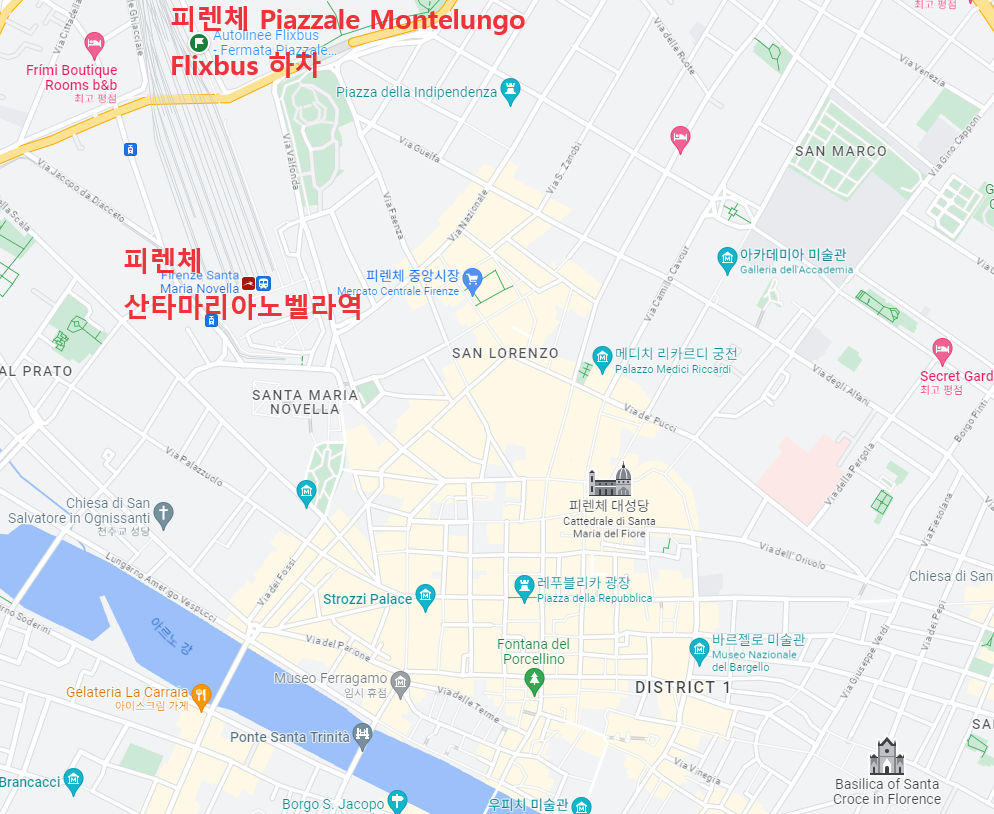피렌체 산타마리아노벨라역 Piazzale Montelungo Flixbus하차