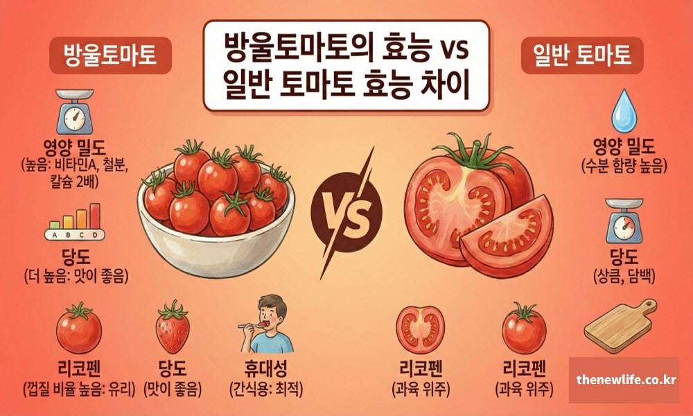 방울토마토의 효능과 일반 토마토의 차이점을 비교 분석한 인포그래픽
