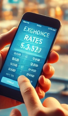 휴대폰으로 달러 환율 확인하는 모습